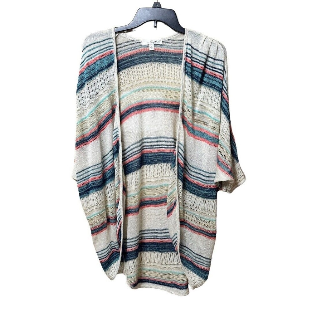 Say What? women’s Oversized knit lightweight Striped cardigan sweater Sz small